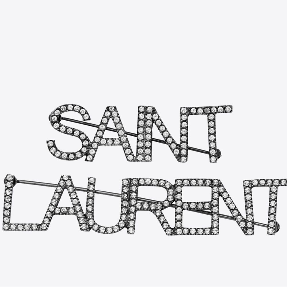 AUTHENTIC Saint Laurent  crystal Embellished Logo Brooch set